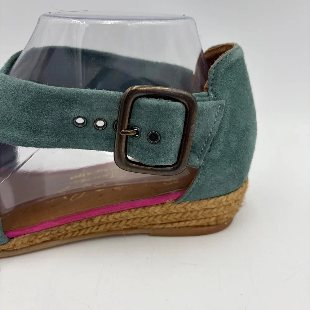 Suede Espadrille Sandals Flats Teal Pink Colorblock Artsy Spain Women 6-6.5 READ